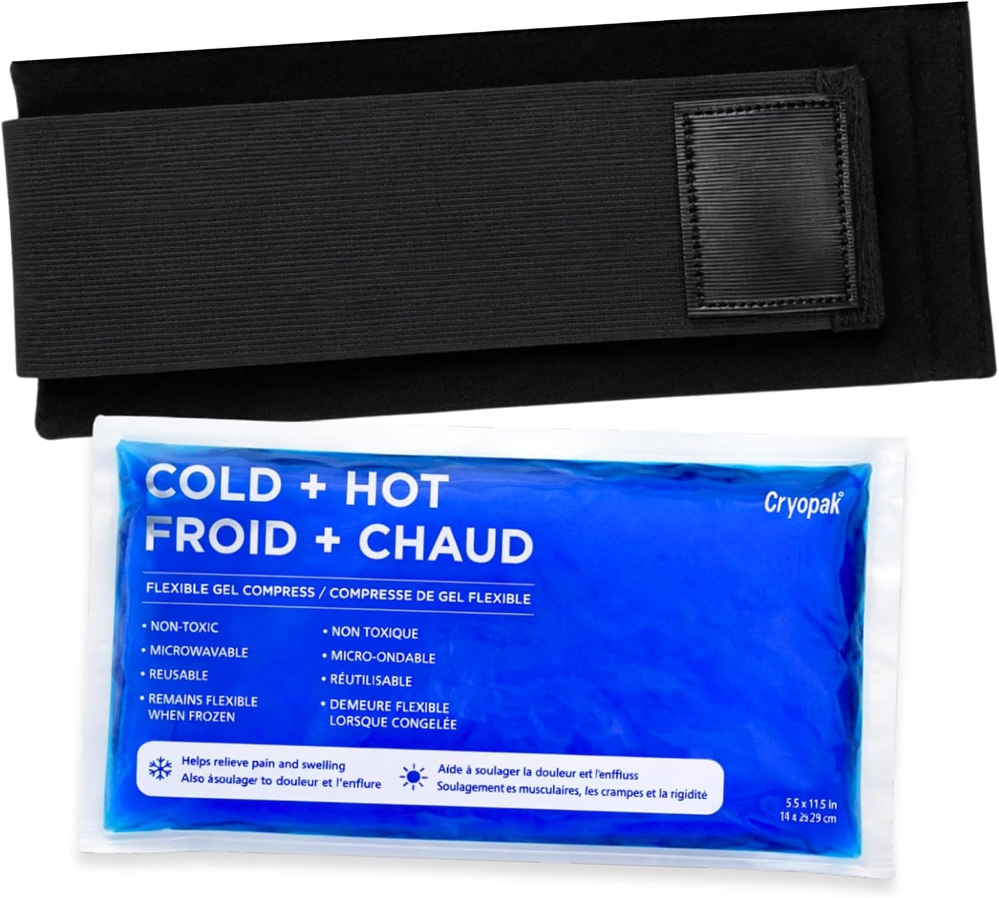 Cold and Hot Therapy Wrap, Black, Latex-Free, Non-Toxic, for Back, Abdomen, Hip, Sports Injury Prevention, Recovery (Back/Abdomen). kit Includes Flexible Gel Compress, Sleeve and Strap.