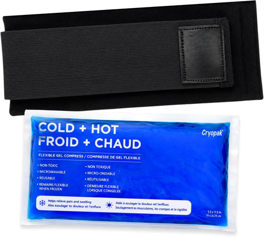 Cold and Hot Therapy Wrap, Black, Latex-Free, Non-Toxic, for Back, Abdomen, Hip, Sports Injury Prevention, Recovery (Back/Abdomen). kit Includes Flexible Gel Compress, Sleeve and Strap.