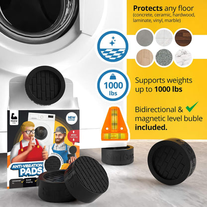 Heavy Duty Anti Vibration Pads for Washing Machine, Grey 4 Pack Washer Feet | Works as washer & dryer leveling pads or anti vibration mat. Universal fit up to 2.36in feet, reduces shaking & noise.