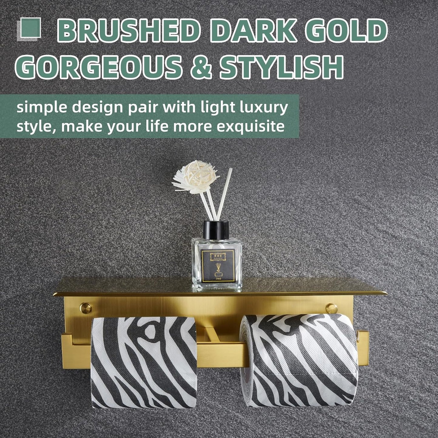 APLusee Matte Black Toilet Paper Holder with Storage Shelf, Wall Mounted | Rustproof 304 Stainless Steel, 2-in-1 Functional Toilet Paper and Phone Storage, Fits Bathroom, Restroom, Vanity, Kitchen