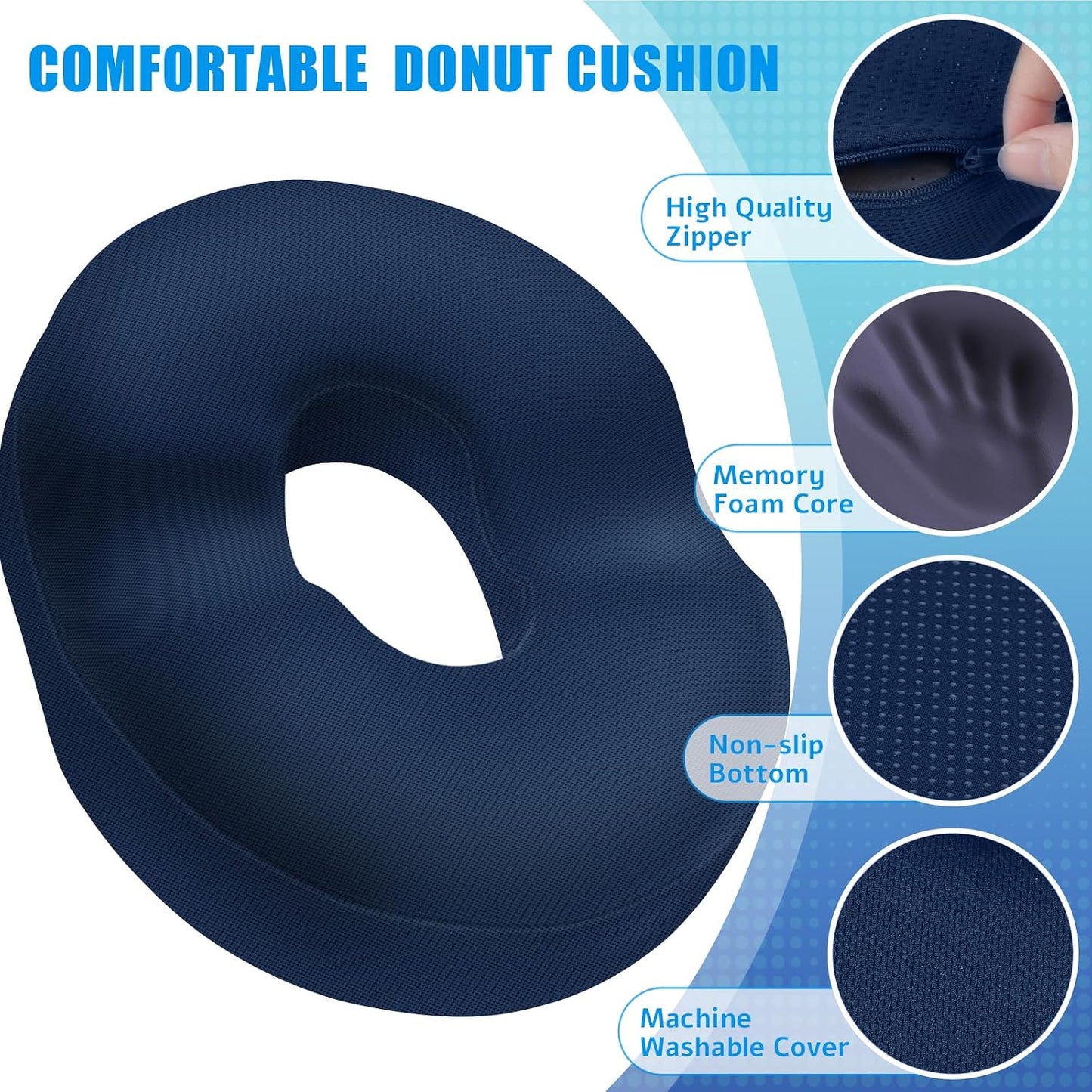 BlissTrends Donut Pillow Seat Cushion, Memory Foam Lifting Cushions(Black) | Donut Chair Cushions for Postpartum Pregnancy & Hemorrhoids,Tailbone Pain Relief Cushion for Office&Home Chairs
