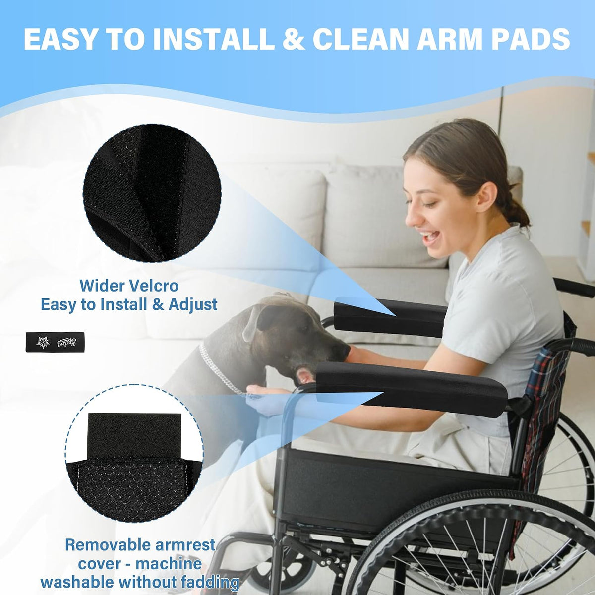SPRING SEAON Wheelchair Armrest Covers, Soft Suede Memory Foam Pads, 1 Pair