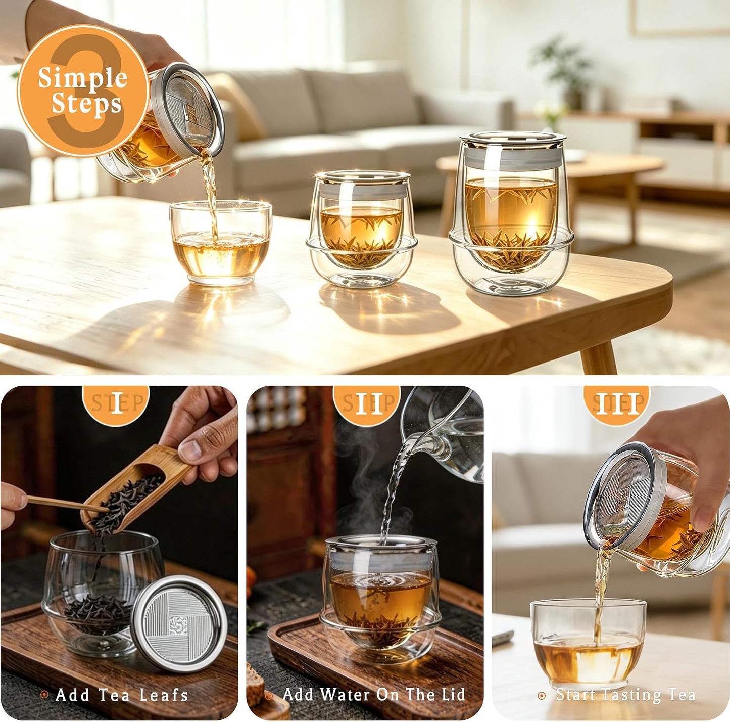 Double-Layer Insulation Glass Teapot with Infuser 12OZ | Tea Infuser Bottle for Loose Leaf Tea, Portable Tea Maker,Travel Tea Mug, Hot Tea Tumbler, Office & Home & camping