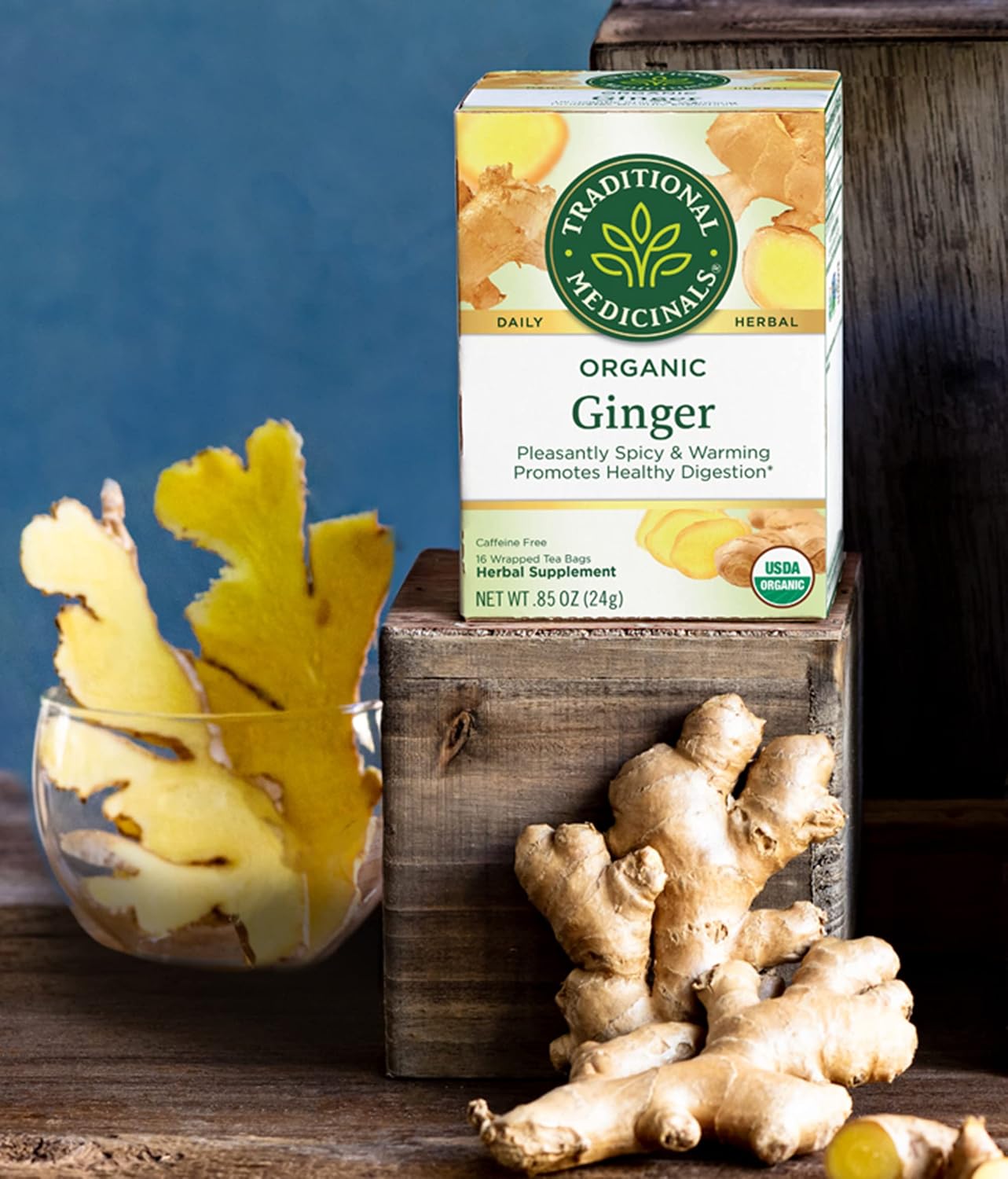 Traditional Medicinals Tea, Organic Ginger, Healthy Digestion, Pleasantly Spicy & Warming, 16 Tea Bags