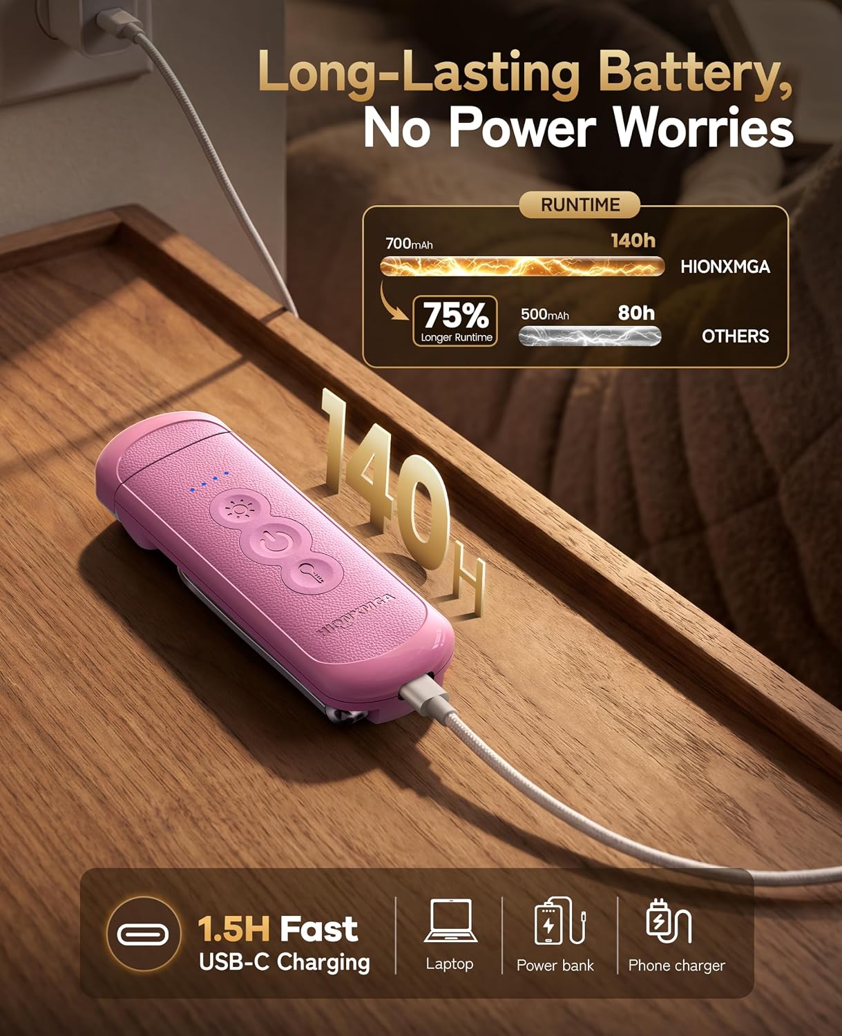 HIONXMGA Book Light Rechargeable, Eye-Care Clip on Reading Light for Books in Bed, 3 Color & Stepless Dimming, 140H Long Lasting Book Lights for Reading at Night, Gifts for Book Lovers(Black)