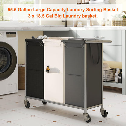 Heybly 3-Section Laundry Sorter Hamper,Rolling Laundry Hamper with Removable Bags – Heavy-Duty Laundry Sorter Cart with Wheels for Dirty Clothes, 40.2 x 15.4 x 33.1 Inches HLH024P03