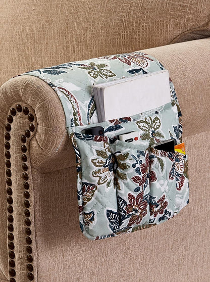 Brilliant Sunshine Burgundy Toile Floral Couch Armrest Cover, 35"×13" | Washable Magazine Holder, Armrest Organizer & Caddy on Sofa, Recliner, Armchair, Storage for Remote Controls, Phone, iPad