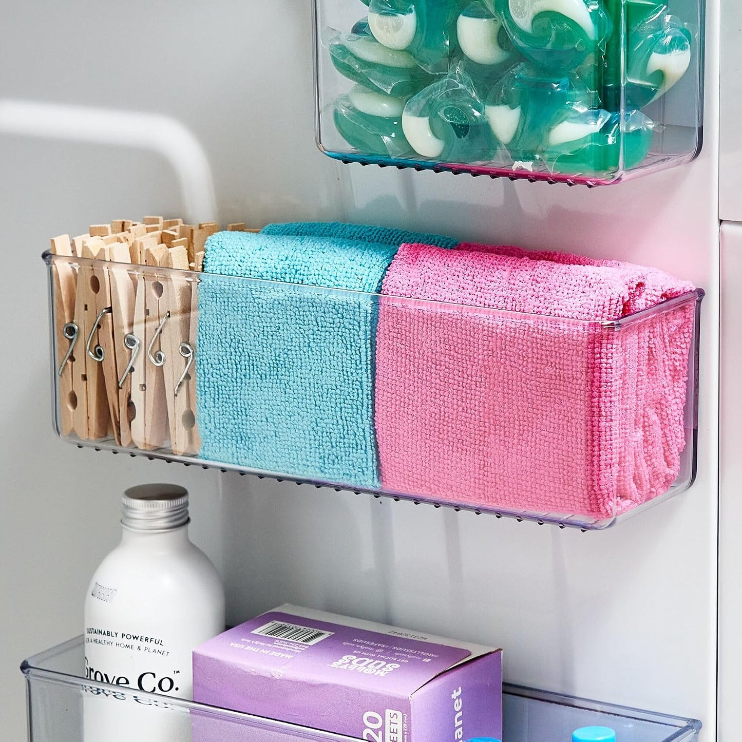iDesign Magnetic Small Clear Plastic Organizer Bins | Laundry Room Storage