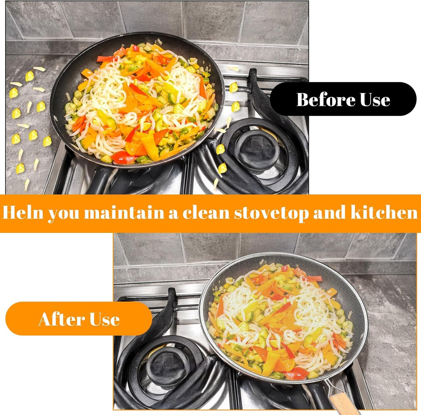 8.3Inch Grease Splatter Screen, Stainless Steel Grease Splatters Guard with Wood Handle Hot Oil Splash Protector Splatter Screen for Frying Pan Kitchen Cooking Gadgets Supplies