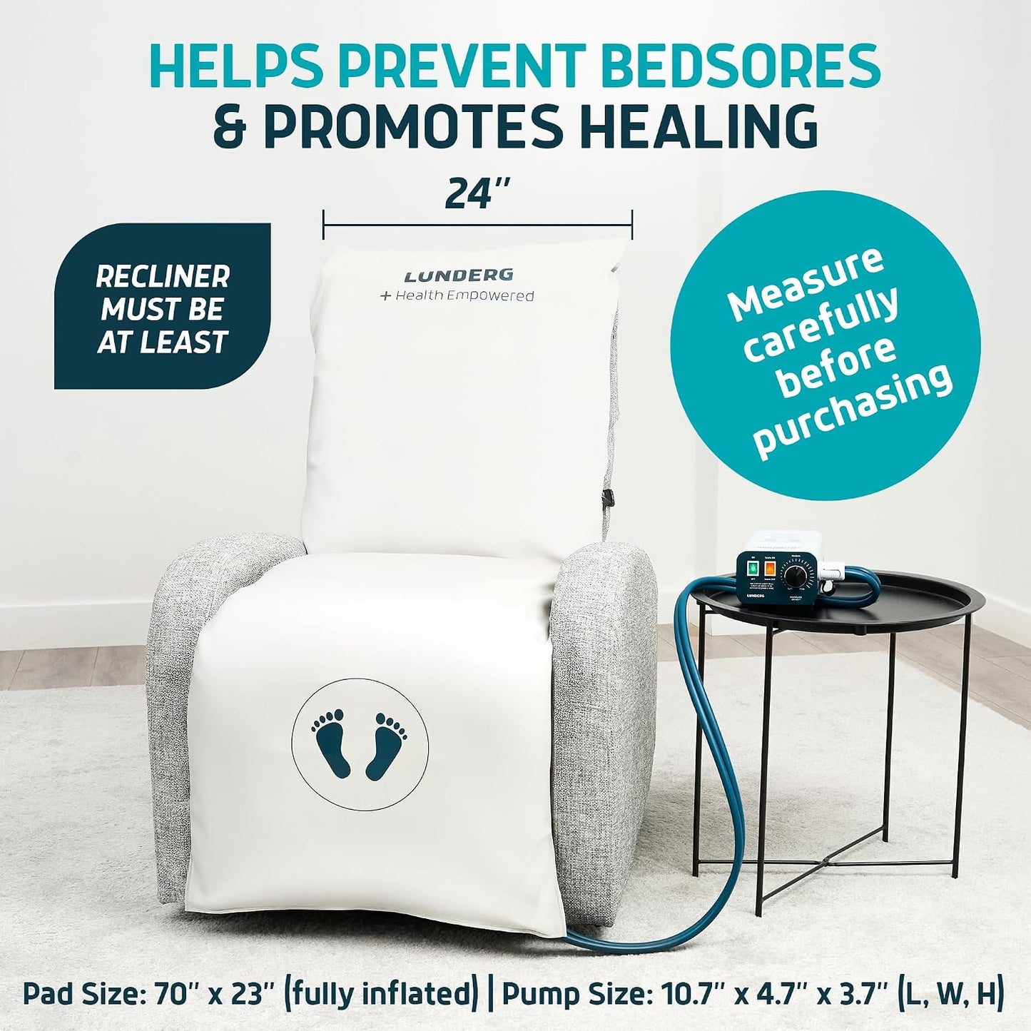 Lunderg Alternating Air Pressure Pad for Recliner Chair with Quiet Pump | Pressure Relief Cushion for Recliner - Bed Sore Prevention - Medical Grade Mattress Pad & Coffee Cover - For Home or Hospital