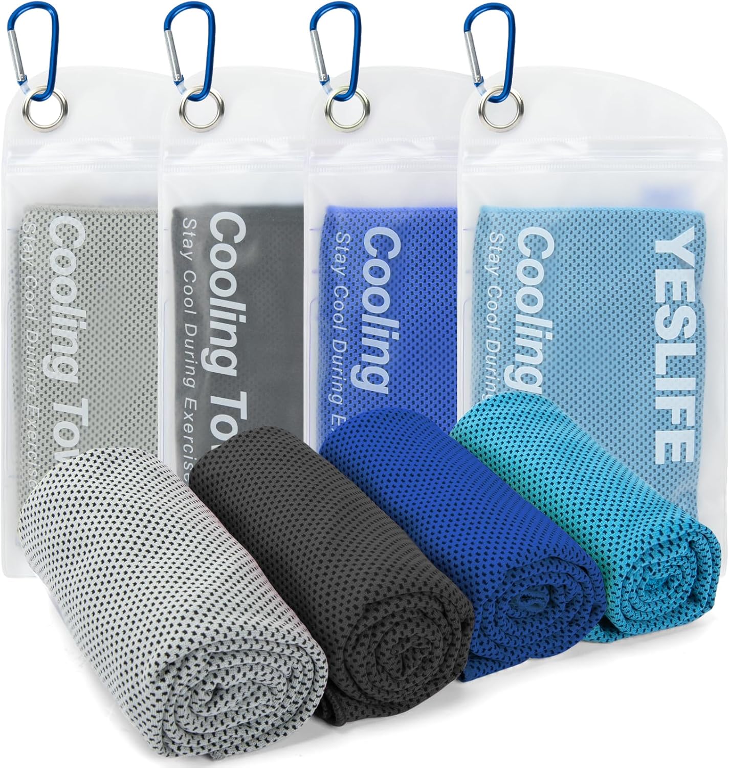 YESLIFE Cooling Towels, 4-Pack 40"x12", Multicolor Set A | Microfiber gym towels, soft breathable neck wrap, cooling towel for yoga running sport camping, Multicolor, 4-pack