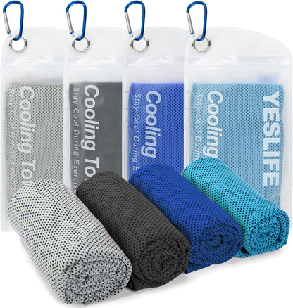 YESLIFE Cooling Towels, 4-Pack 40"x12", Multicolor Set A | Microfiber gym towels, soft breathable neck wrap, cooling towel for yoga running sport camping, Multicolor, 4-pack