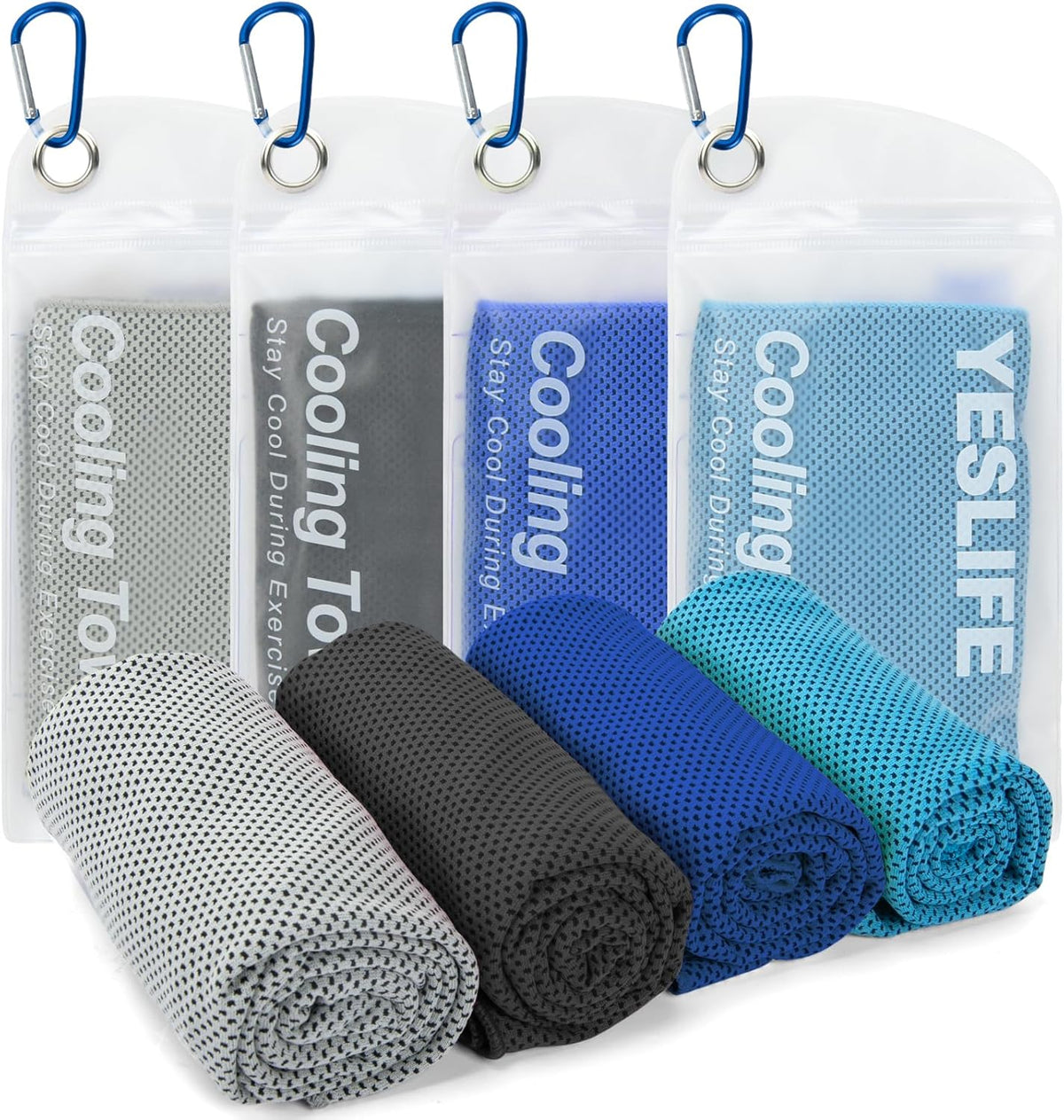 YESLIFE 4-Pack Cooling Towels (40"x 12"), Cooling Neck Wraps, Ice Towel