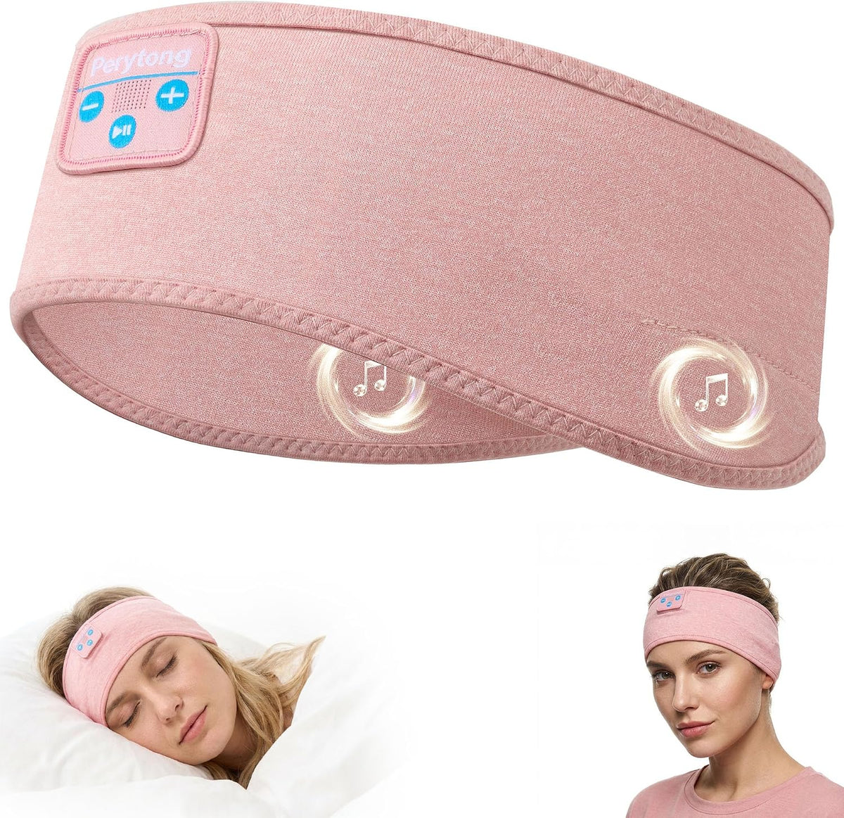 Perytong Sleep Headphones Bluetooth 5.4 Headband, Wireless Sleep Headphones with Ultra-Thin HD Stereo Speakers for Side Sleepers, Soft & Sweat Resistant Sport Headband for Yoga Travel Workout