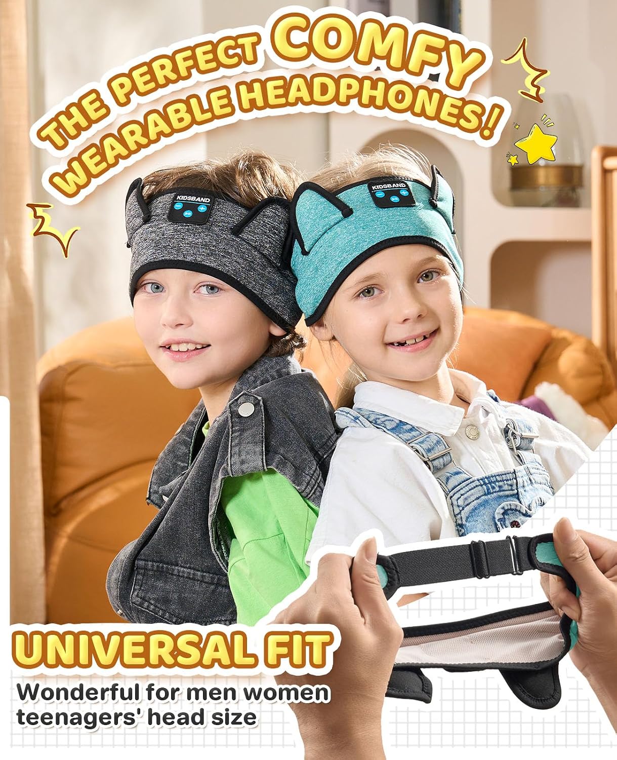 KIDSBAND Kids Bluetooth Headphones, Sleep Headband [Wireless & Wired Playback 2in1] Foldable Headphones for School/Travel/Tablet/Sleep