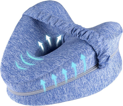 Knee Pillow for Side Sleepers, Leg Pillow for Sleeping, Knee Pillow with Strap, Alignment Pillow Between Legs, Suitable for Relieving Leg, Back & Knee Pain, Machine Washable (Blue)