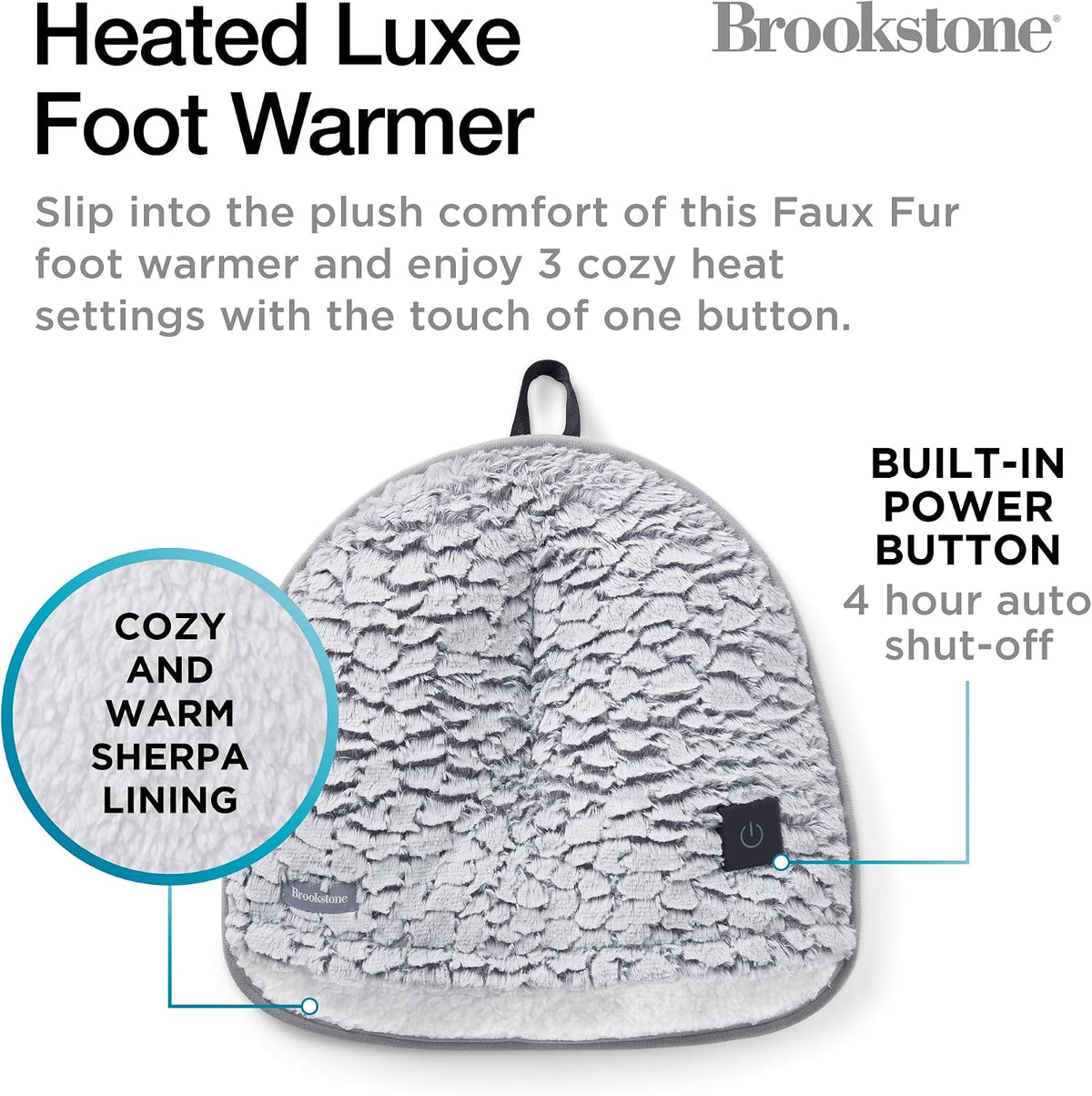 Brookstone Electric Foot Warmer with 4 Heat Settings, Sherpa Lined