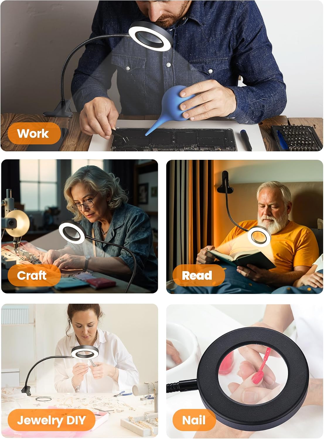 10X Magnifying Glass with Light,5 Colors+10 Brightness Magnifier with Light