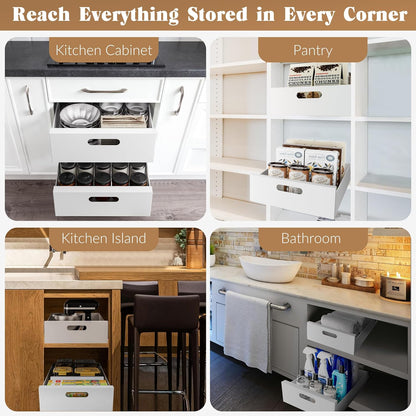 HBL' 1 Pack | 21" Deep Pull Out Cabinet Organizer Adhesive, 10-Inch Wide Sturdy Carbon Steel Roll-Out Drawers, Designed for Frameless Cabinets, Slide-Out Shelves for Pantry.