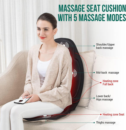 Snailax Vibration Massage Seat Cushion with Heat, 6 Vibration Motors, 6 Massage Modes, Heated Massage Chair Pad for Office Chair, Home Recliner & Desk Chair, Back & Seat Massager with Remote