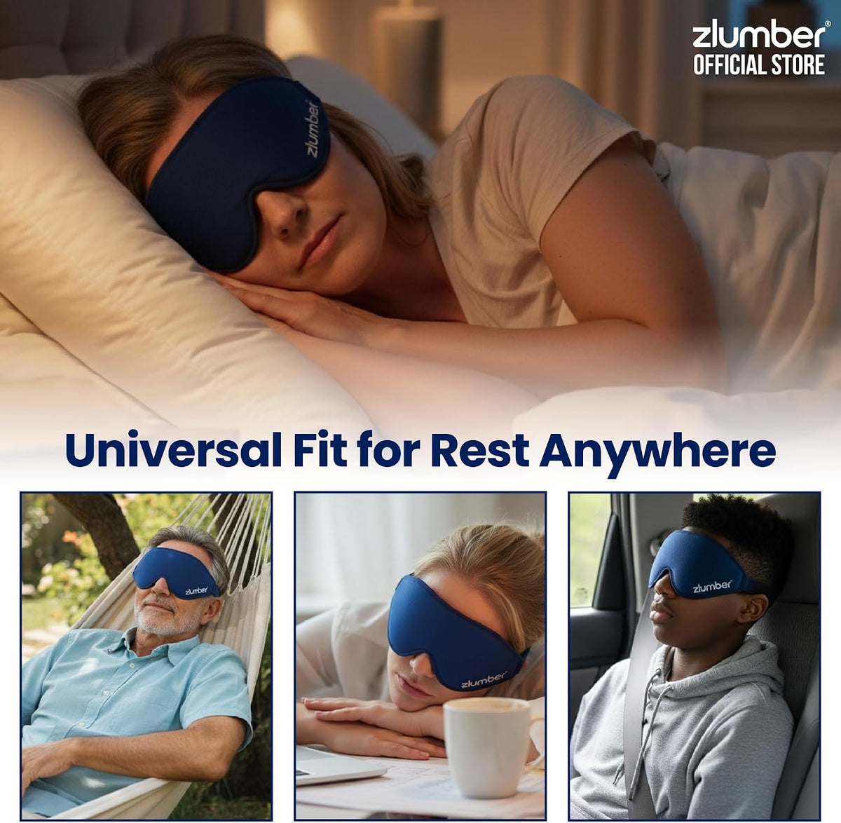 Zlumber Premium Eye Sleep Mask for Men & Women - 100% Blackout 3D Contoured Night Eye Mask for Sleeping, Travel Eye Mask & Side Sleeper Mask, Zero Eye Pressure, Adjustable