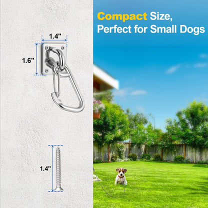 Dog Leash Holder for Wall with Tie Out Cable, 304 Stainless Steel Heavy Duty Hook with Anti-Escape Design, Indoor & Outdoor Pet Leash Anchor for Small and Medium-Sized Dogs, 1 Pack