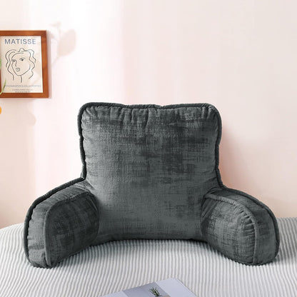 DIY Assembly Art Velvet Backrest Reading Bed Rest Pillow with Arms & Pockets, 18" H for Sitting in Bed Couch Sofa, Back Support Cushion with Removable Cover, 20"x18"x17", Aqua