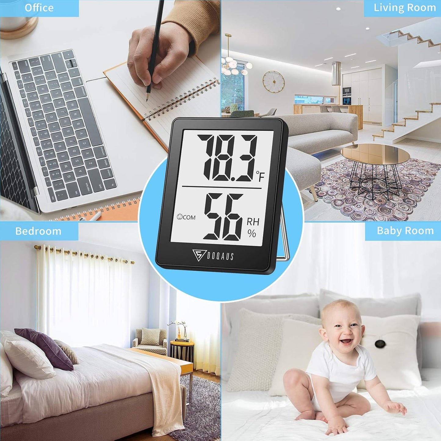 DOQAUS 3 Pack Digital Hygrometer Indoor Thermometer Humidity Monitor Black | Humidity Meter Mini Hygrometer with Accurate Temperature and Humidity Monitor for House, Baby Room, Greenhouse, Incubator