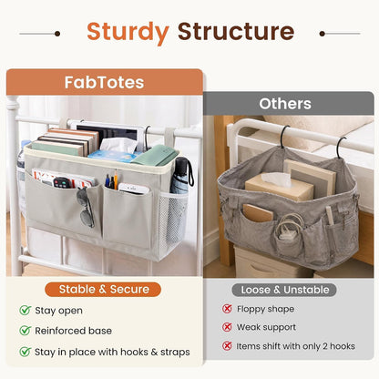 Fab totes Bedside Caddy for Dorm Bed, Bedside Storage Bag Hanging Organizer
