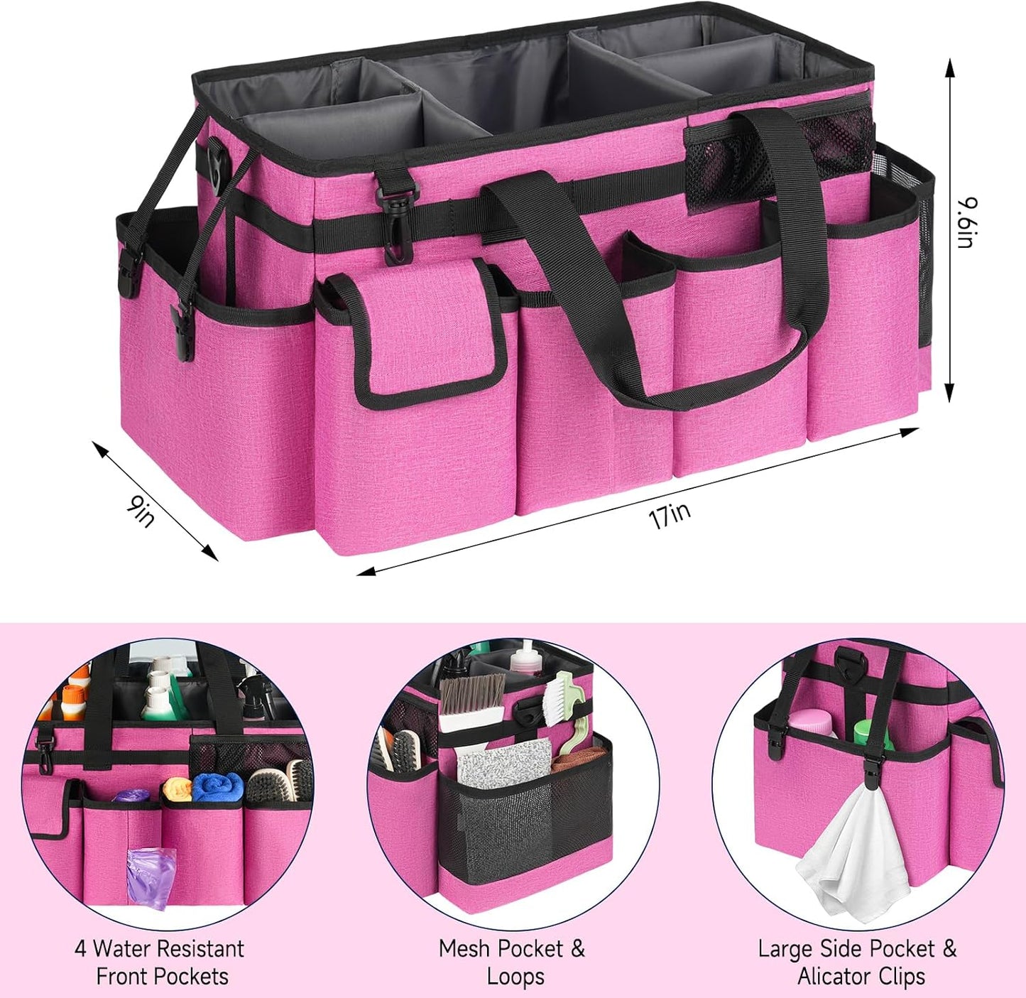 Cleaning Caddy Bag,Large Cleaning Supplies Organizer with Handle for Housekeepers,Purple