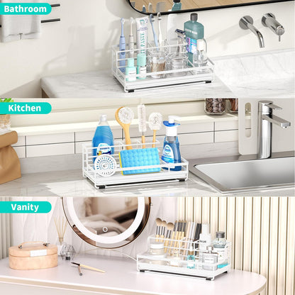 HapiRm Toothbrush Holders for Bathroom - 5 Partitions Bathroom Counter Organizer with Instant Drying Stone, Stainless Steel Countertop Storage Electric Toothbrush Toothpaste Holder - Black