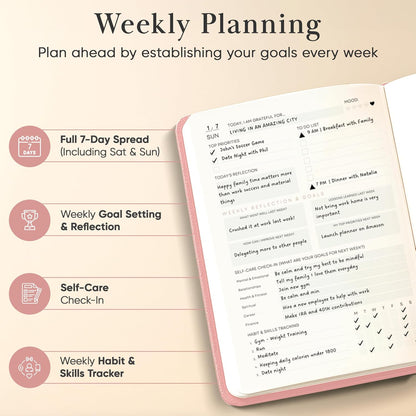 2026 Planner, Daily Journal & Gratitude Journal All-In-One with To Do List, Self Care Prompts & Habit Tracker - 7 x 10 - Pink