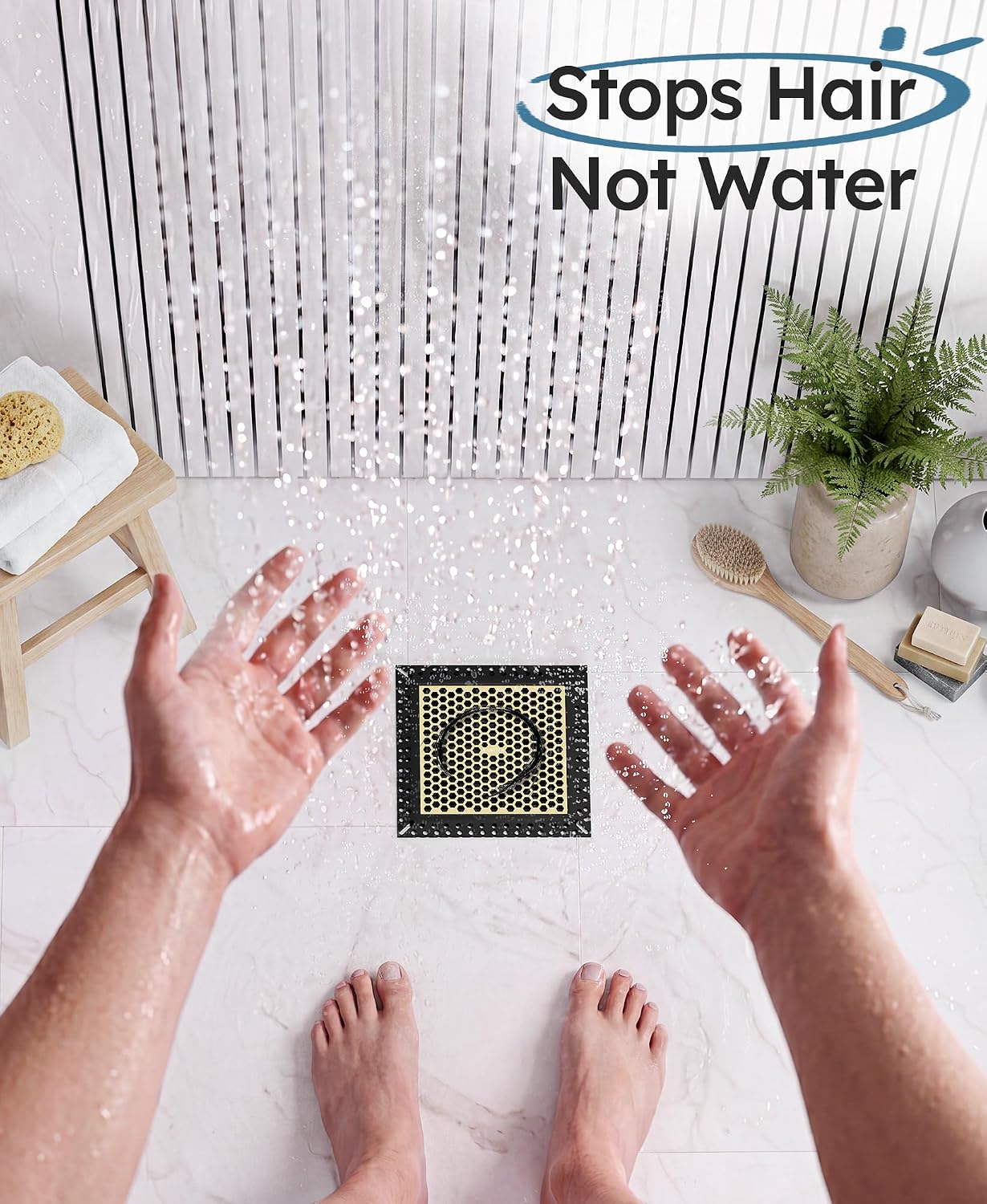 Square Shower Drain Hair Catcher, Anti-Clogging, Gray, 4 inch | Fast Drainage, Anti-Slip & Stays in Place, Stainless Steel & TPE Material, Easy Clean Fits Bathroom Hair Catcher for Shower