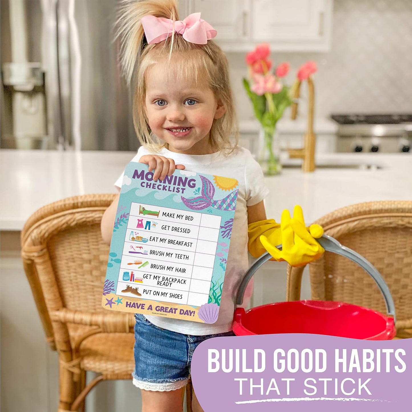 Magnetic Morning & Bedtime Routine Chart for Kids - Customizable Toddler Daily Schedule Board with Dry Erase Surface, Stickers & Marker, Build Habits with Visual Checklists, Boho Theme
