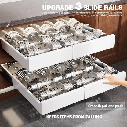 Seinloes Pull Out Cabinet Organizer,4-Side Expandable to Maximize Cabinet Space,Slide Out Drawers with 3 Rail Design,Roll Out Shelf with Raising Pad for Framed Cabinet,13"-21"W x 17"-24"D,White,2 Pack