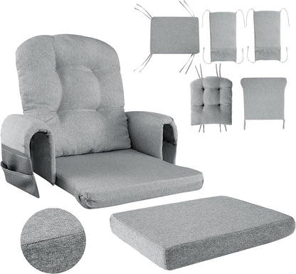 HOMBYS Glider Rocker Replacement Cushions with Storage Side Pocket,Linen-Like Fabric, Foam & Microfiber Filling, Non-Slip & Washable,Thickened & Supportive for Glider Rocking Chair (Khaki)