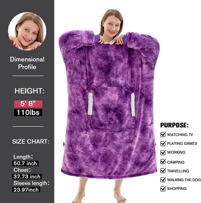 yescool Wearable Blanket Hoodie, Flannel Sherpa Fleece Blanket Sweatshirt for Adults Women Men,One Size Fits All - Colors B
