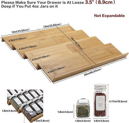 Bamboo Spice Rack Drawer Organizer - 8 Pieces Set- 7" Wide Per Piece - Combine Pieces Into 14" Wide Rack (7" or 14")