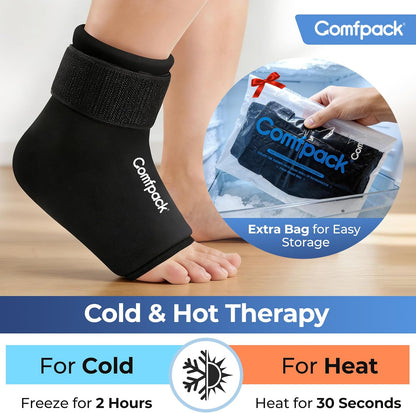 Comfpack Ankle Ice Pack Wrap - Reusable Hot & Cold Therapy | Flexible gel wrap for 360° foot pain relief, perfect for plantar fasciitis & sprains.
