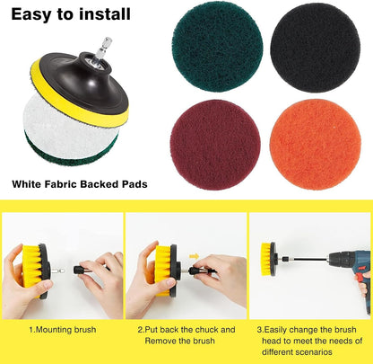 30 Piece Drill Brush Attachments Set, Scrub Pads & Sponge & Wire Brush for Drill, Power Scrubber Brush with Extend Long Attachment, Drill Scrubber Brush Kit for Bathroom, Floor, Car, Grout