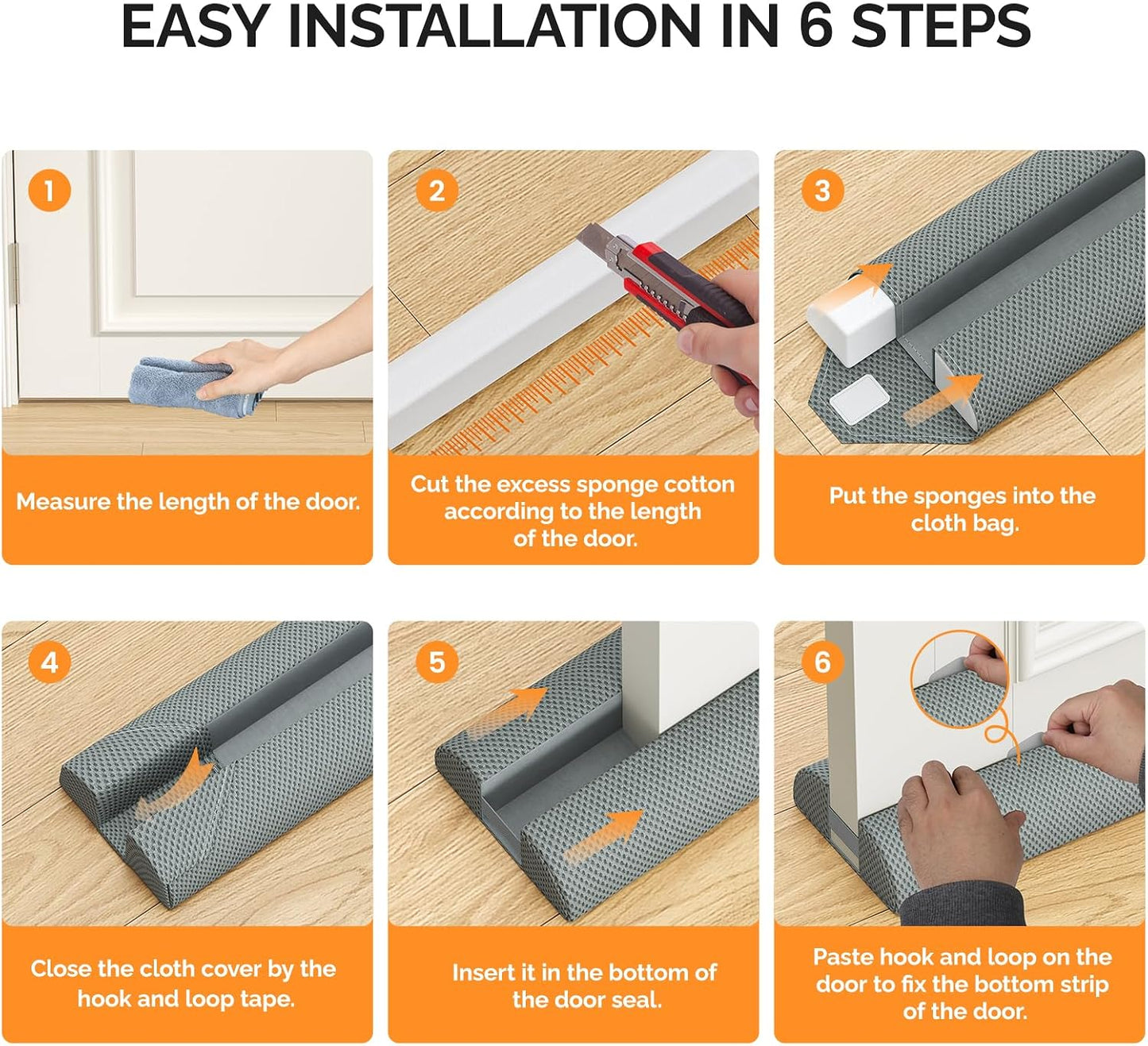 fowong Door Draft Stopper, 36" Adjustable Under Door Noise Stopper, Grey | Durable Door Draft Blocker Helps to Seal Door Gaps, Reduce Drafts, Noise, Dust & Light, Fit Doors 30"–36", Easy to Install