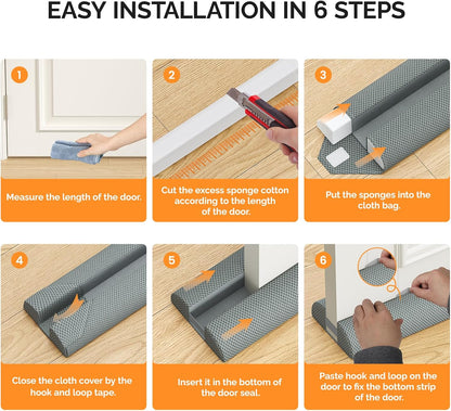 fowong Door Draft Stopper, 36" Adjustable Under Door Noise Stopper, Grey | Durable Door Draft Blocker Helps to Seal Door Gaps, Reduce Drafts, Noise, Dust & Light, Fit Doors 30"–36", Easy to Install