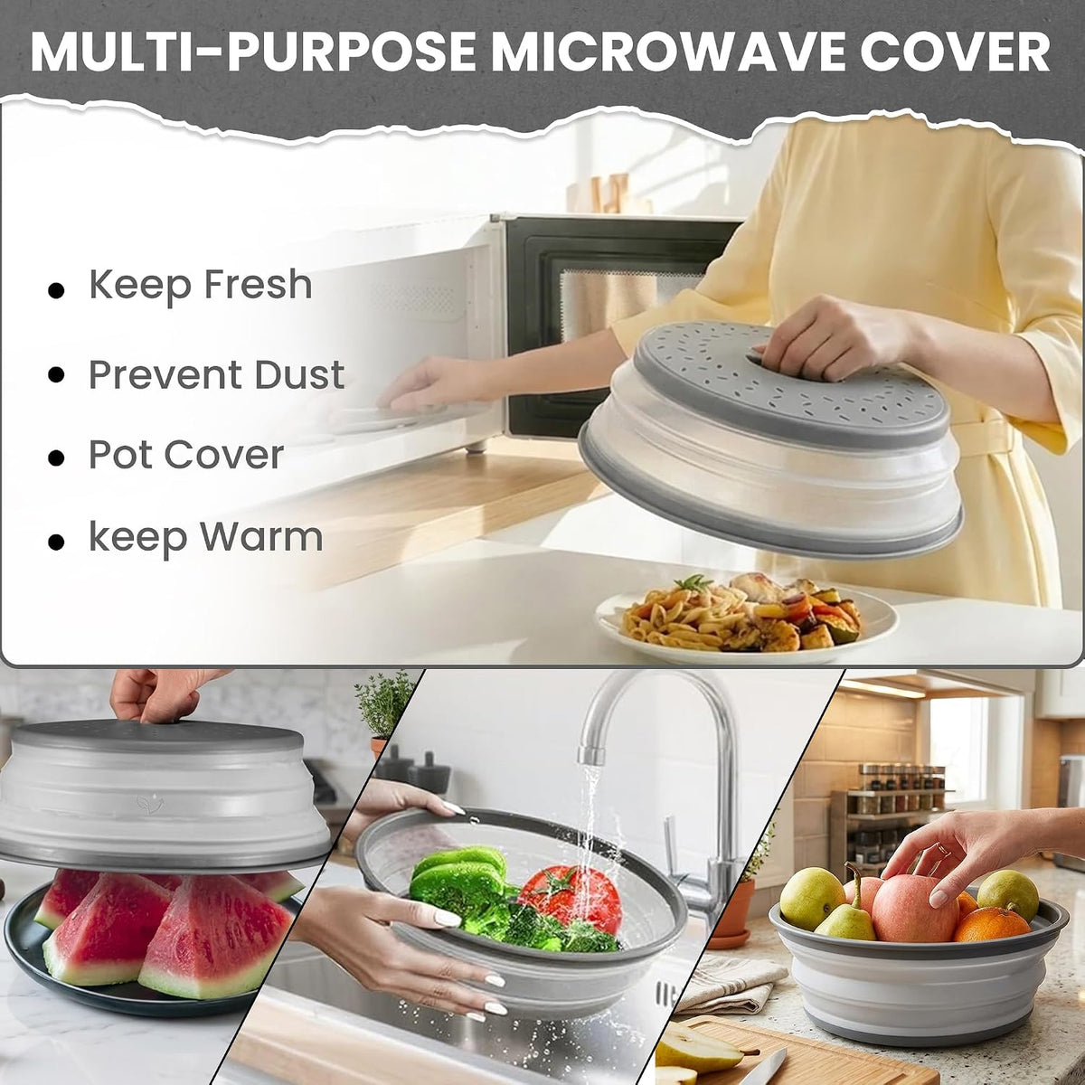Collapsible Microwave Splatter Cover for Food, 10.5 Inch, Pack of 2