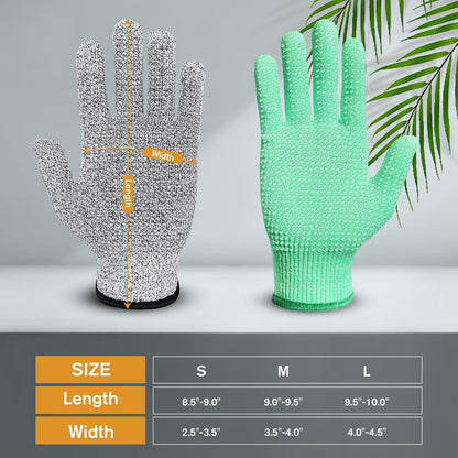 Evridwear Level 5 Cut Resistant Gloves with Non-Slip Grip, 2 Pairs | HPPE Material, Food Safe, Comfortable & Breathable, Kitchen, Crafting & DIY Projects(M, Pink+Gray)