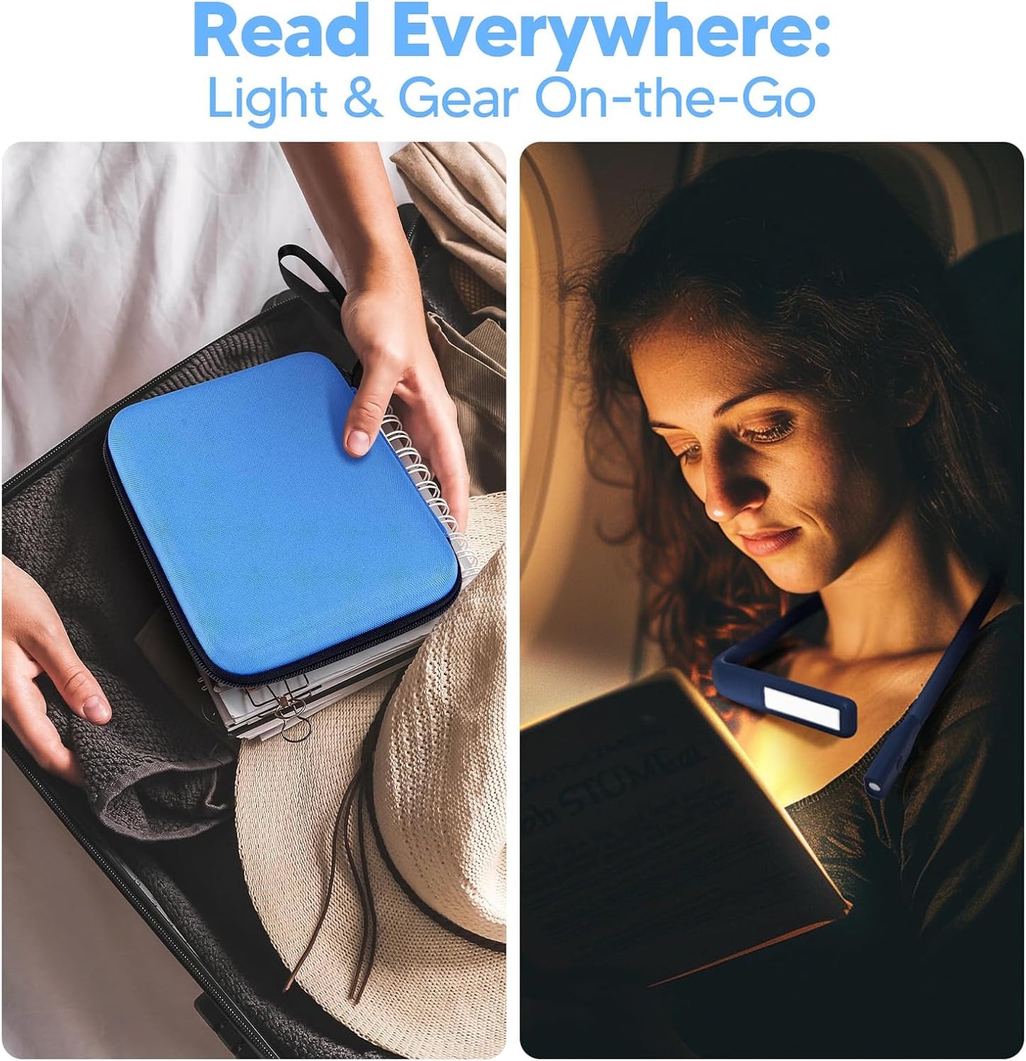 Neck Reading Light Book Lovers Gifts, Rechargeable 80Hrs Eye-friendly 3 Colors & Stepless Dimming Book Light for Reading, Christmas Stocking Stuffers for Men Women Camping Knitting Crochet Accessories