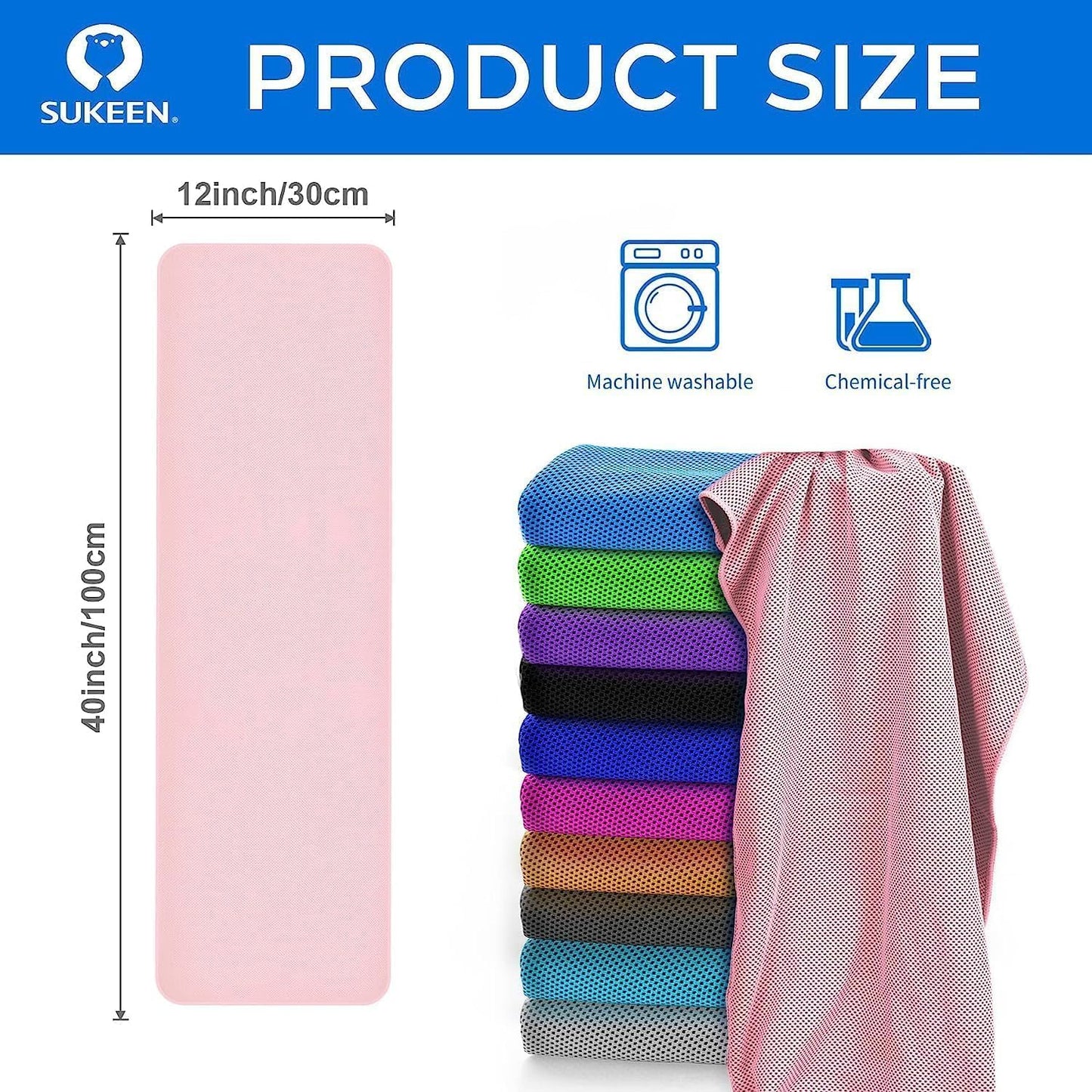 Sukeen Cooling Towels 6 Pack (40"x12"), Cooling Neck Wraps, Ice Towels, Microfiber Breathable Cooling Towel for Hot Weather, Sweat Towel for Gym, Sport, Running, Golf, Workout, Camping, Fitness