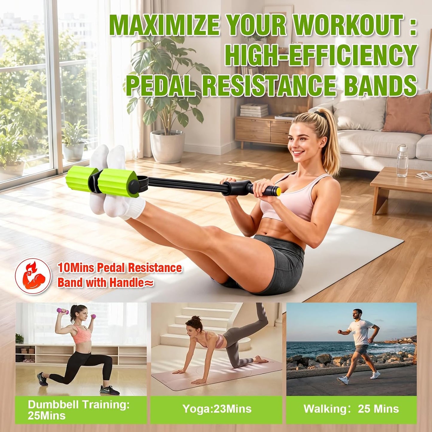 Foot Pedal Resistance Bands with Handles, 6-Tube Multifunction Exercise Bands, Durable Home Gym Fitness Equipment for Women & Men