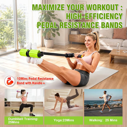 Foot Pedal Resistance Bands with Handles, Multifunction Elastic Yoga Exercise Bands, Home Gym Fitness Equipment for Women & Men to Tone Abs, Core, Legs, Arms, Waist