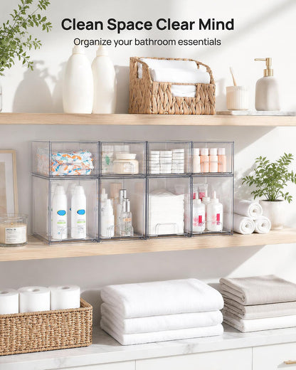 Vtopmart Clear Stackable Storage Drawers Set of 6, Plastic Organizer Bins | Multi-purpose Boxes for Bathroom Accessories Storage, Ideal for Cabinet, Shelf, Pantry, Laundry Room Organization