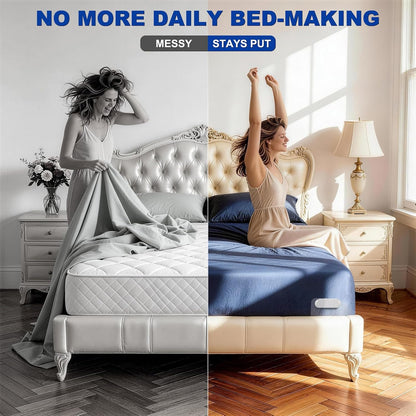 B-Land Bed Sheet Holders for Corners:4 Pack Non-Stretch External Clips- Fitted Sheet Grippers for Deep Pockets- No-Lift for Dorm & RV Beds, Keep Sheets Tight on Memory Foam & Twin-King (White+Grey)